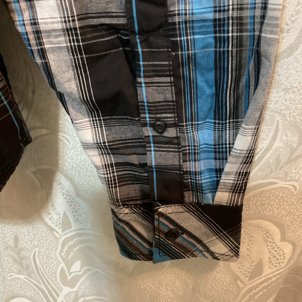 C.J. Black Slim Fit Large Stitch Black Blue Plaid Long Sleeve Button Down Shirt - Picture 5 of 7